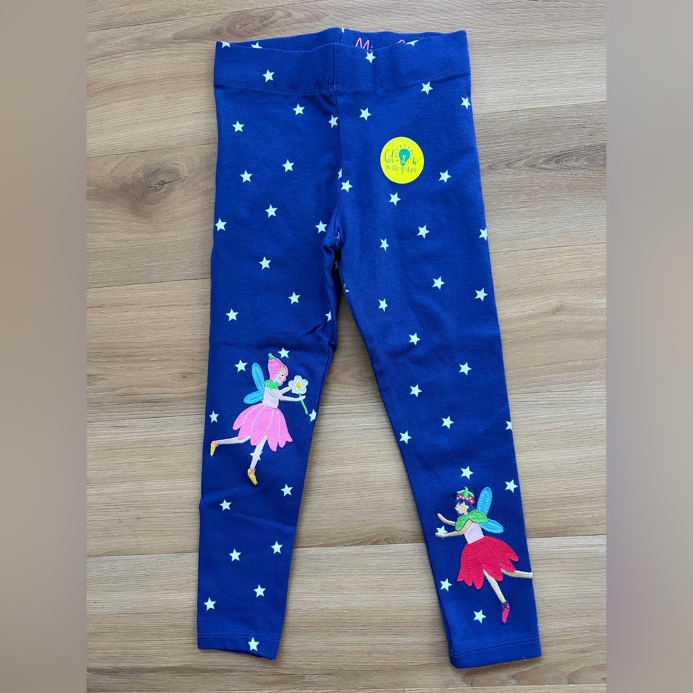 NWT. Mini Boden Fun Appliqué Glow in the Dark Leggings, Size 4-5y
